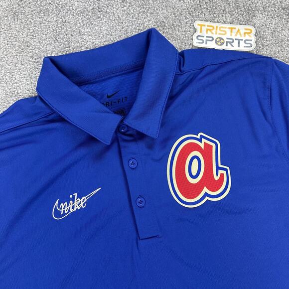 Atlanta Braves Polo Shirt Mens Medium Blue MLB Baseball Nike Dri-FIT Cooperstown - Picture 1 of 12